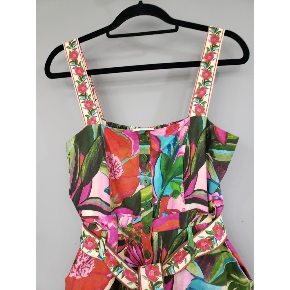 FARM RIO Jardin De Reve Linen Blend Romper Medium Floral Tropical Cruise Boho - Picture 2 of 6